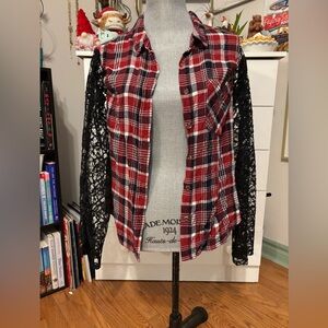 Plaid Shirt with Lace Sleeves